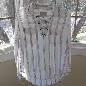 Rails White and Blue Striped Lace-Up Shirt